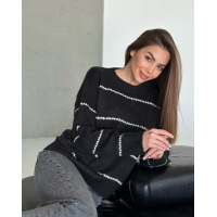 Ангоровый вязаный свитер черного цвета в полоску