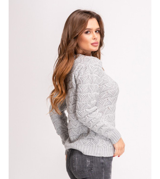Серый ажурный шерстяной свитер