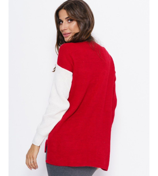 Червоний светр з білою вставкою і шнурівкою