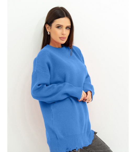 Синий свободный свитер с перфорацией