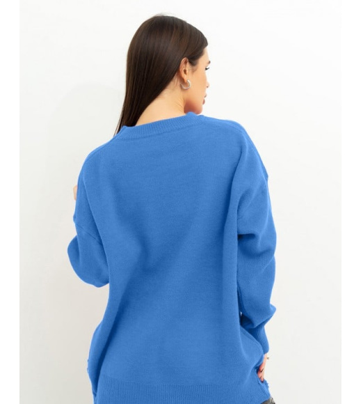 Синий свободный свитер с перфорацией