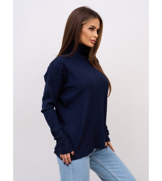 Темно-синий кашемировый гольф в рубчик