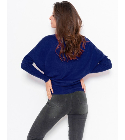 Темно-синій вільний светр з потайною блискавкою