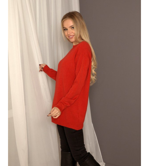 Червоний ангоровий светр декорований гудзиками