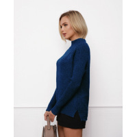 Синий шерстяной свитер с фактурными вставками