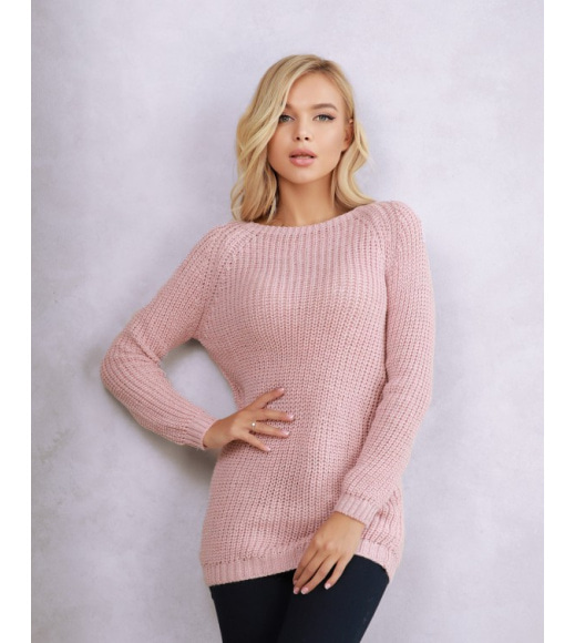 Рожевий в`язаний светр з вовни з люрексом