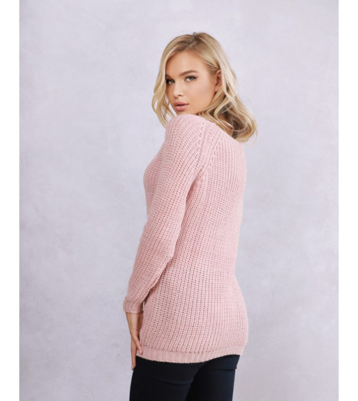 Рожевий в`язаний светр з вовни з люрексом
