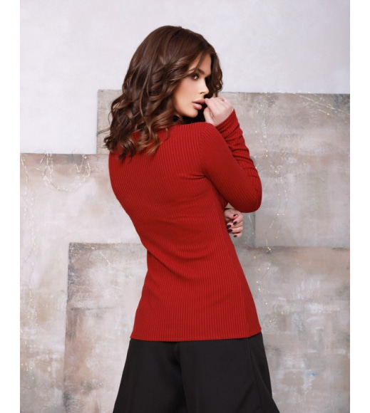 Бордовый фактурный свитер с кружевом
