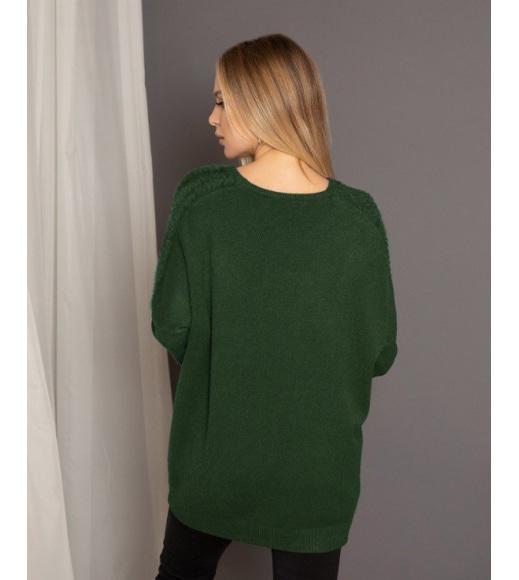 Ангоровый свободный свитер цвета хаки с вставками