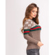 Вовняний коричневий светр з лого і смугастими вставками