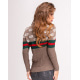 Вовняний коричневий светр з лого і смугастими вставками