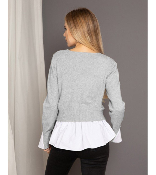 Сірий ангоровий светр з бавовняними білими вставками