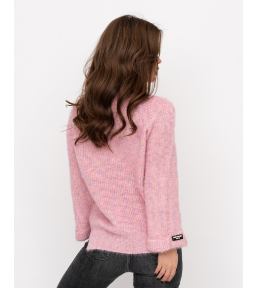Рожевий вільний в`язаний светр-травичка