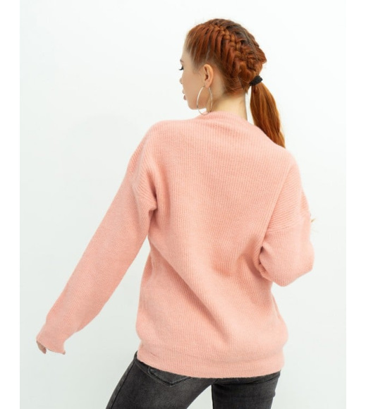 Рожевий вільний в'язаний светр