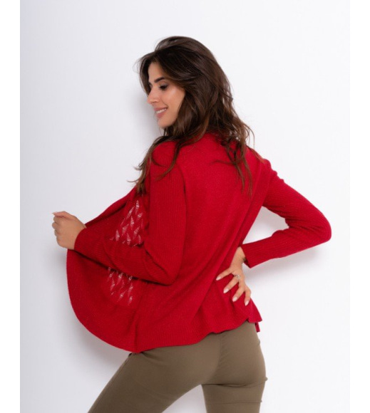 Красный комбинированный свитер с люрексом