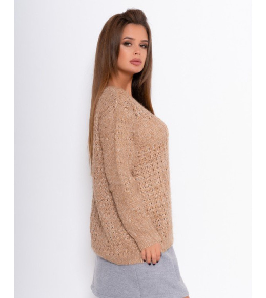 Коричневий об`ємний светр з люрексом