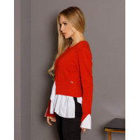 Червоний ангоровий светр з бавовняними білими вставками