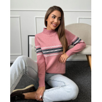 Кашемировая розовая водолазка с орнаментом