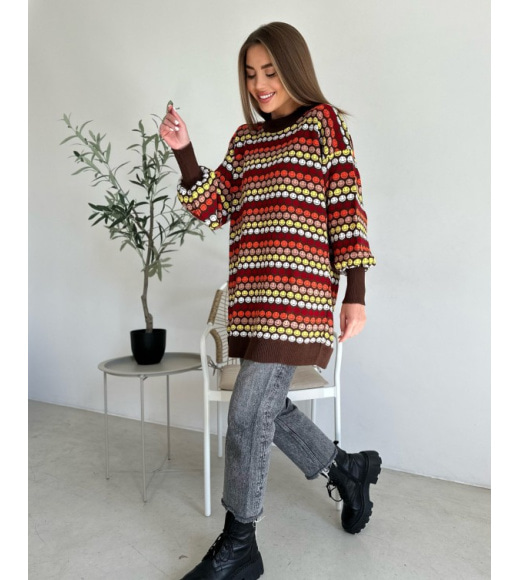 Коричневий вовняний светр зі смайликами