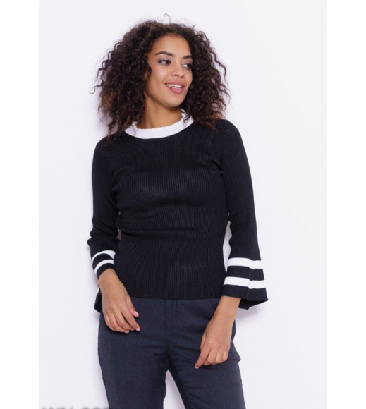 Чорний светр з смужками і кльошем на рукавах