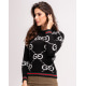 Чорний вовняний светр з лого і кольоровими манжетами
