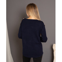 Темно-синій ангоровий светр з гудзиками на плечах