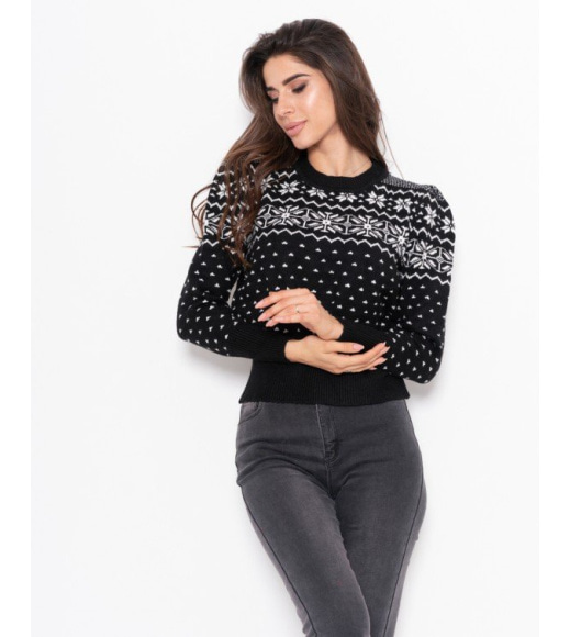 Чорний светр з білим етно-візерунком