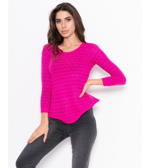 Малиновый асимметричный свитер с волнистым декором