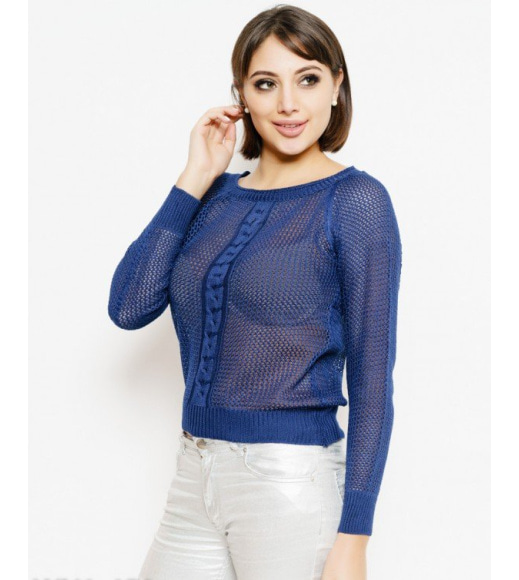 Синий вязаный свитер с перфорацией
