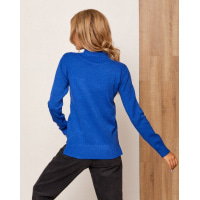 Синій ангоровий светр із накладною кишенею