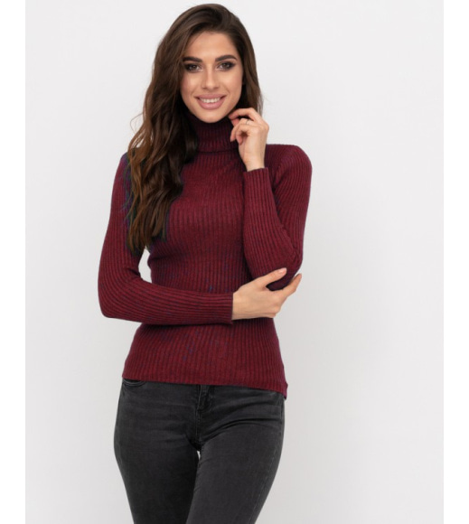 Бордовый фактурный вязаный свитер-гольф