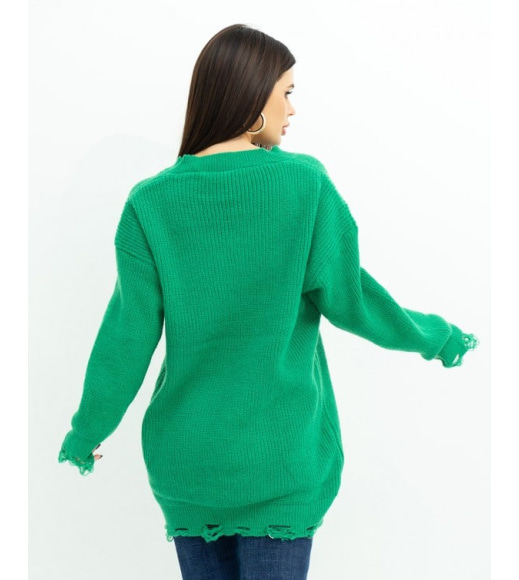 Зелений в'язаний пуловер з перфорацією