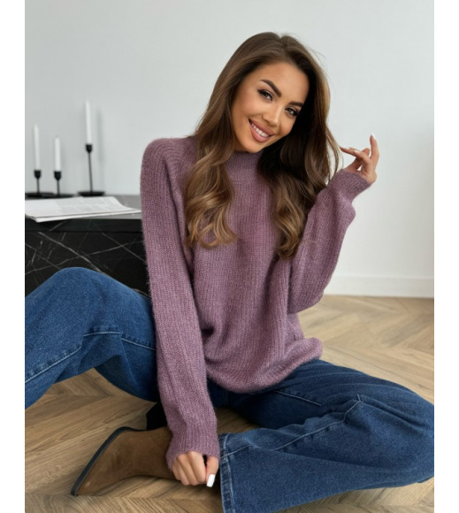 Сиреневый вязаный свитер-травка свободного кроя