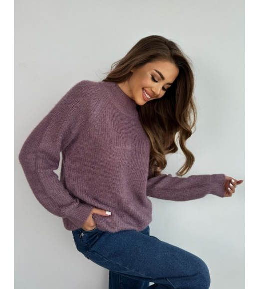 Сиреневый вязаный свитер-травка свободного кроя