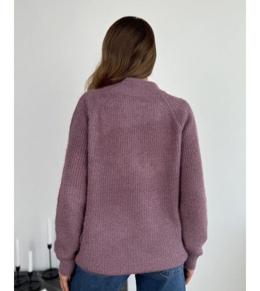 Сиреневый вязаный свитер-травка свободного кроя