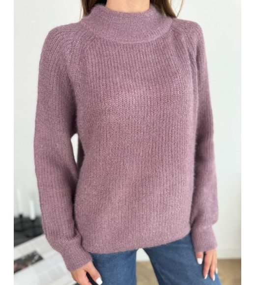 Сиреневый вязаный свитер-травка свободного кроя