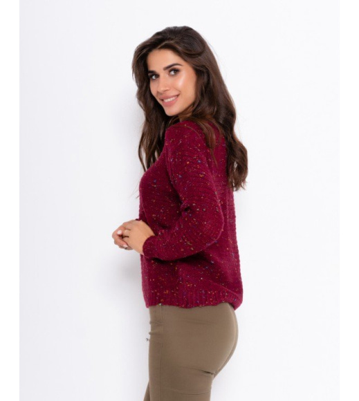 Бордовий в`язаний светр з кольоровим меланжем