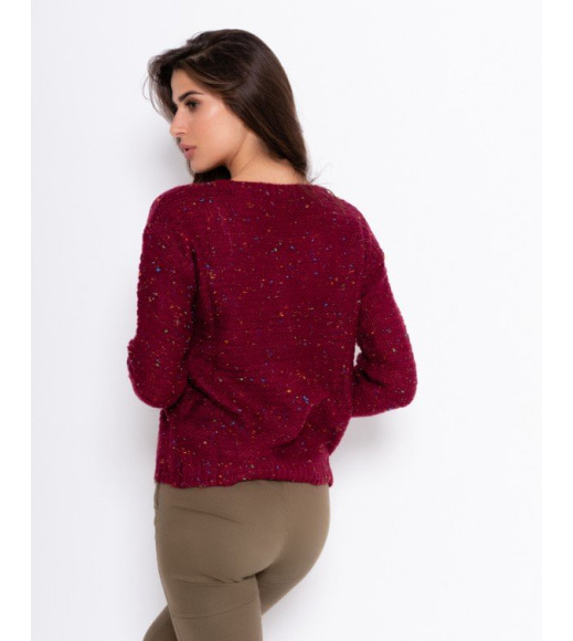 Бордовий в`язаний светр з кольоровим меланжем