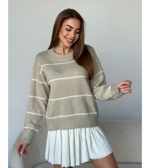 Ангоровый вязаный свитер бежевого цвета в полоску