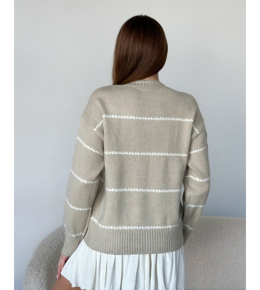 Ангоровый вязаный свитер бежевого цвета в полоску