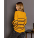 Гірчичний в`язаний смугастий светр з люрексом