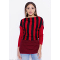 Чорно-червоний смугастий светр з декором з страз