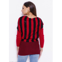 Черно-красный полосатый свитер с декором из страз