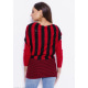 Чорно-червоний смугастий светр з декором з страз
