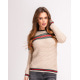 Бежевий вовняний светр об`ємної в`язки з кольоровим декором