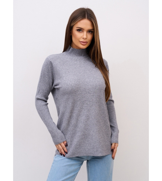 Серая кашемировая водолазка в рубчик