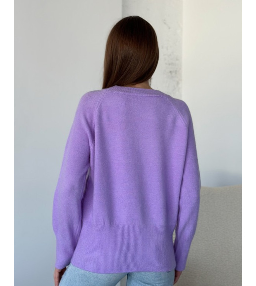 Бузковий ангоровий светр із подовженими манжетами