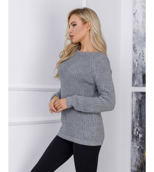 Сірий в`язаний светр з вовни з люрексом