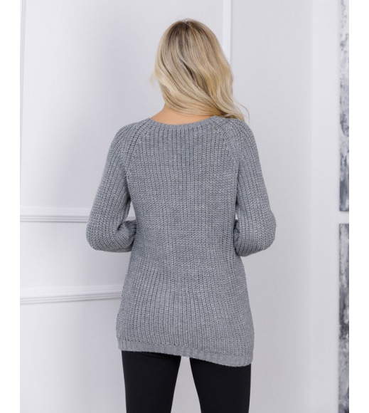Серый вязаный свитер из шерсти с люрексом