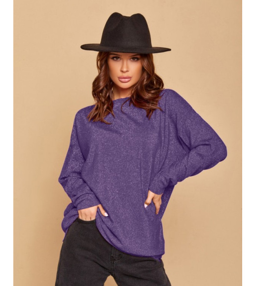 Фиолетовый свободный свитер с люрексом